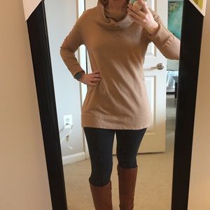 Camel cowl-neck tunic sweater